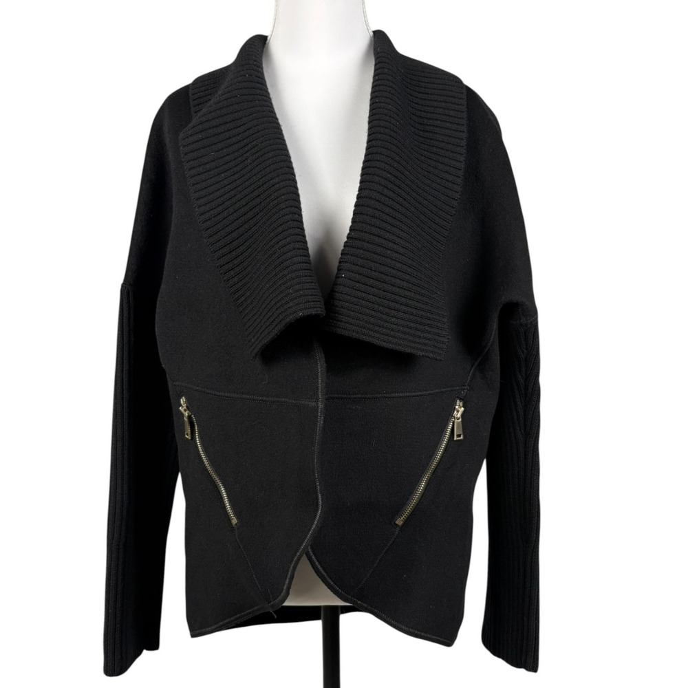 St John Knit Angora Wool Cashmere Cardigan Womens 8 Black Hand Sewn Open Front